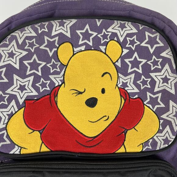 Vintage 90s Disney Pooh Backpack Purple Star Print Retro Y2K School Bag - Picture 2 of 10